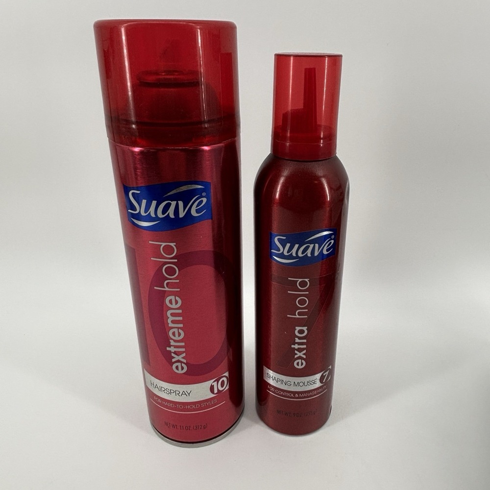 Lot Of 2Suave Extreme Hold Hairspray #10 HardToHold 11oz/Shaping Mousse #7 9 Oz.